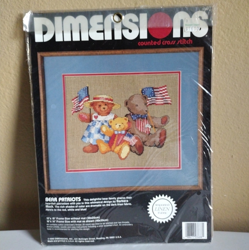 Dimensions Bear Patriots Counted Cross Stitch Kit #3688 Vintage Sewing Crafts